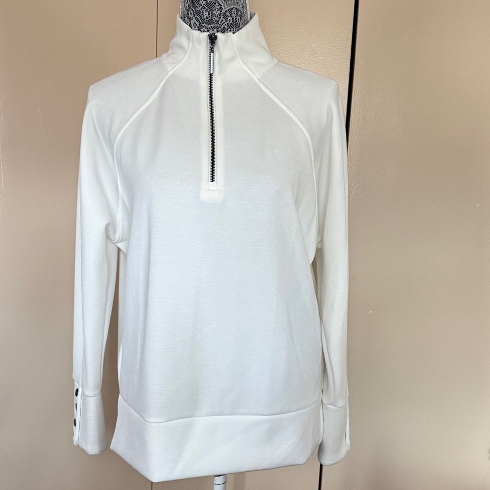 White Half-Zip Long Sleeve Top